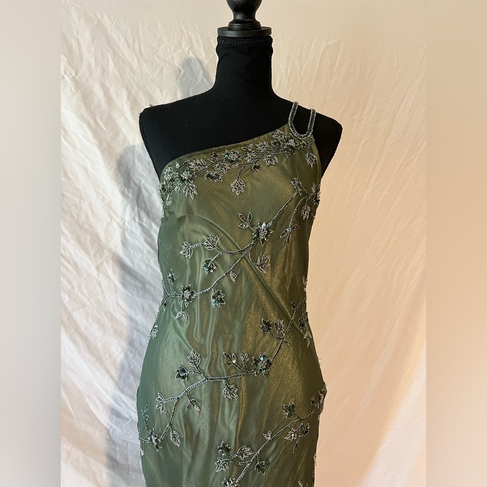Vintage Scala Asymmetric Beaded Green Evening Dress - Picture 6 of 16